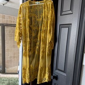 She + Sky Yellow Sheer Floral Kimono NWOT